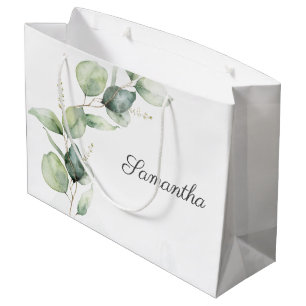 Sacola Para Presentes Grande Chá de fraldas Botânico Eucalyptus Greenery