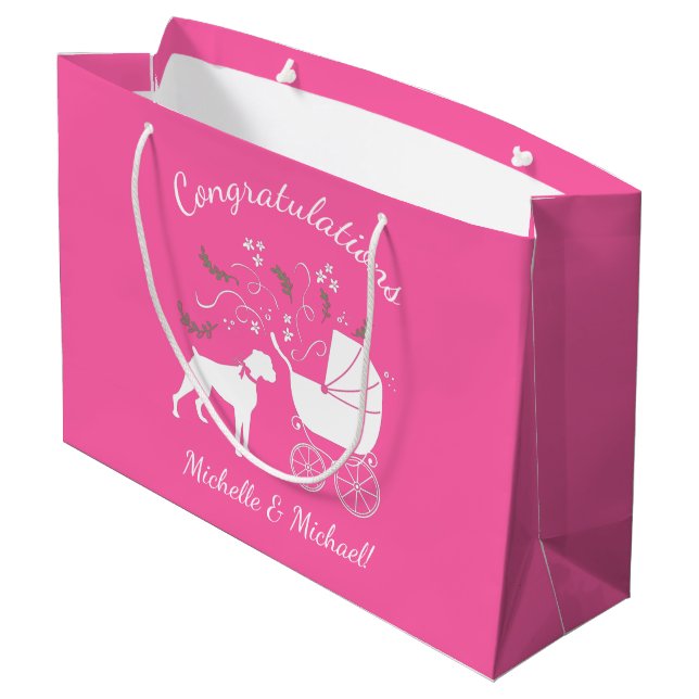 Sacola Para Presentes Grande Chá de fraldas Cachorro-Boxinho Garota Rosa-Rosa-P (Verso inclinado)