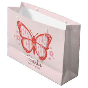Sacola Para Presentes Grande Chá de fraldas de borboleta rosa para bebês