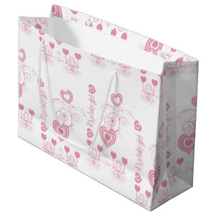 Sacola Para Presentes Grande Chá de fraldas de Corações Rosa
