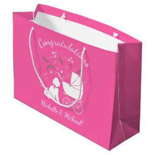 Sacola Para Presentes Grande Chá de fraldas de Goldendoodle Rosa