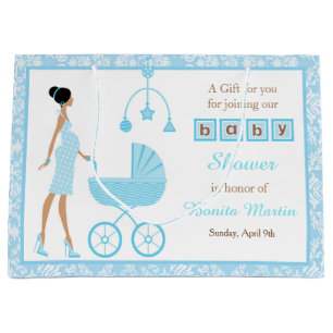 Sacola Para Presentes Grande Chá de fraldas de Mulher Afro-Americana Azul Damas
