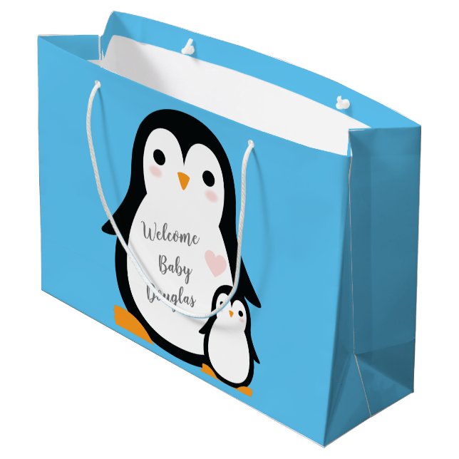 Sacola Para Presentes Grande Chá de fraldas de pinguim (Verso inclinado)