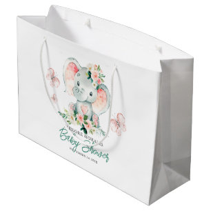 Sacola Para Presentes Grande Chá de fraldas de Quadro de Elefante Floral Cor-de