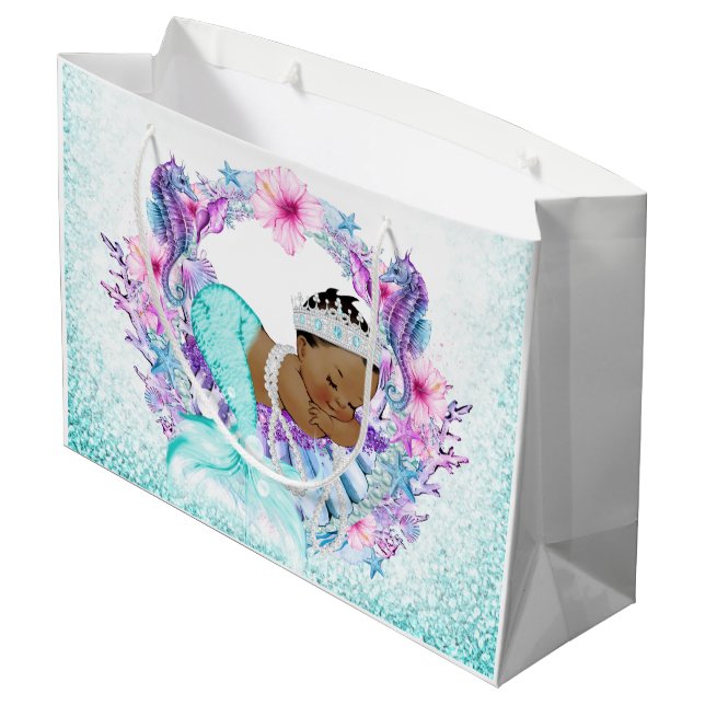 Sacola Para Presentes Grande Chá de fraldas de Sereia Étnica (Verso inclinado)