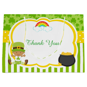 Sacola Para Presentes Grande Chá de fraldas de St Patricks African American Boy