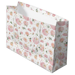 Sacola Para Presentes Grande Chá de fraldas de Tea Party Rosa Floral Grande Sac