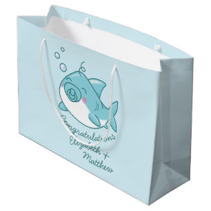 Sacola Para Presentes Grande Chá de fraldas de tubarão-branco Kawaii