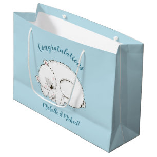 Sacola Para Presentes Grande Chá de fraldas de Urso Polar Blue Boy