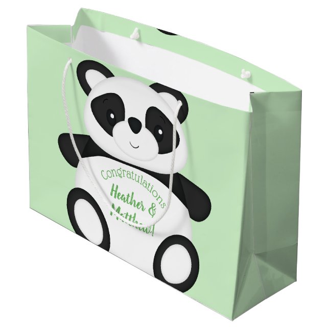 Sacola Para Presentes Grande Chá de fraldas do Urso Panda (Verso inclinado)