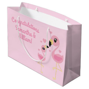 Sacola Para Presentes Grande Chá de fraldas Flamingo Cute Tropical