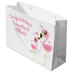 Sacola Para Presentes Grande Chá de fraldas Flamingo Cute Tropical