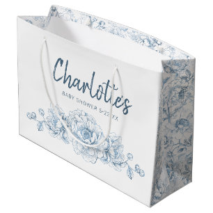 Sacola Para Presentes Grande Chá de fraldas Floral Azul Dusty Grande Saco do Pr