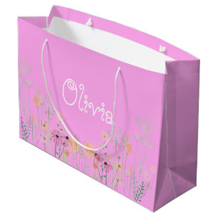 Sacola Para Presentes Grande Chá de fraldas Floral Cor-de-Rosa Pastel - Saco d
