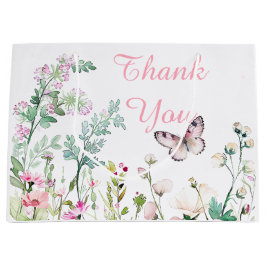 Sacola Para Presentes Grande Chá de fraldas Floral da Borboleta Verde primavera