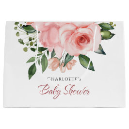 Sacola Para Presentes Grande Chá de fraldas Floral Floral de Cor Rosa Cor-de-Ro