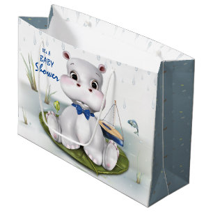 Sacola Para Presentes Grande Chá de fraldas Hippo Boy