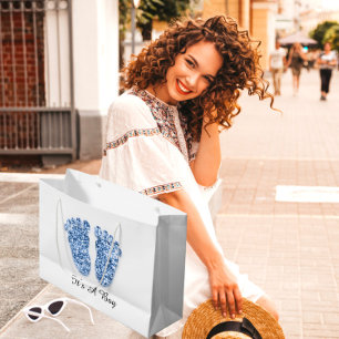 Sacola Para Presentes Grande Chá de fraldas Pés é um Marinho azul-rapaz bran