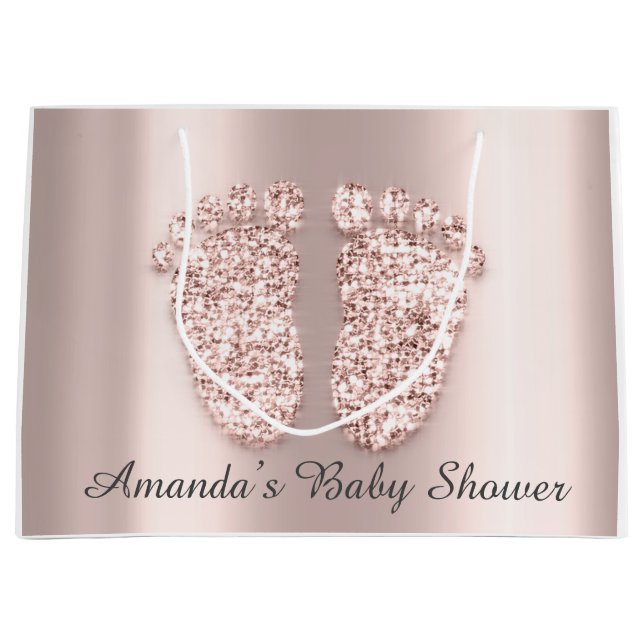 Sacola Para Presentes Grande Chá de fraldas Pés- Menino Nome Rosa (Frente)