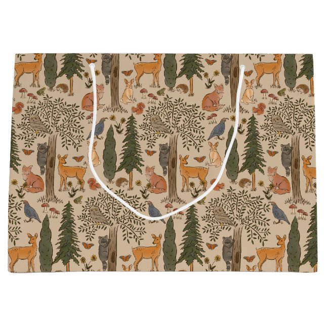 Sacola Para Presentes Grande Chá de fraldas Russo de Animais da Floresta (Frente)