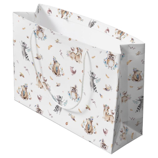 Sacola Para Presentes Grande Chá de fraldas Tribal Woodland Animal (Verso inclinado)