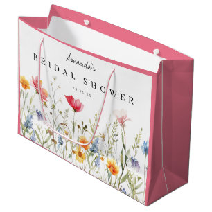 Sacola Para Presentes Grande Chá de Noiva com Flores Silvestres em Aquarela