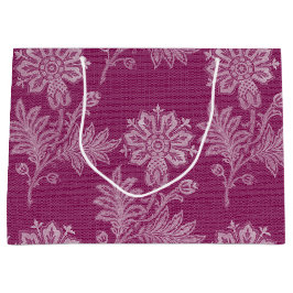 Sacola Para Presentes Grande Chá de Noiva de Renda Floral com Vinho Borgonha