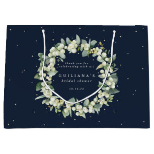 Sacola Para Presentes Grande Chá de Noiva Elegante Navy Snowberry+Eucalipto