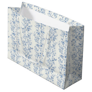 Sacola Para Presentes Grande Chá de Noiva Floral Branco Azul Bonito