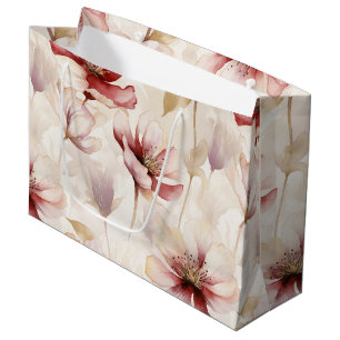 Sacola Para Presentes Grande Chá de Noiva Floral Creme Vermelho Borgonha