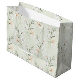 Sacola Para Presentes Grande Chá de Noiva Floral de Hibisco Creme Branco Menta