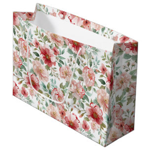 Sacola Para Presentes Grande Chá de Noiva Floral Rosa Vermelho