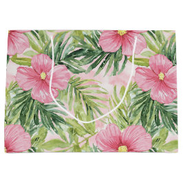 Sacola Para Presentes Grande Chá de Noiva Flores Rosa Tropical