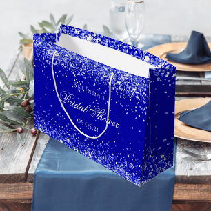 Sacola Para Presentes Grande Chá de panela com nome azul real casamento