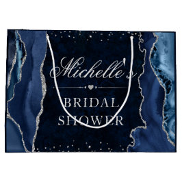 Sacola Para Presentes Grande Chá de panela de agitação com brilho azul e prata