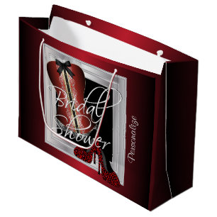 Sacola Para Presentes Grande Chá de panela de Lingerie brilhante   Vermelho esc