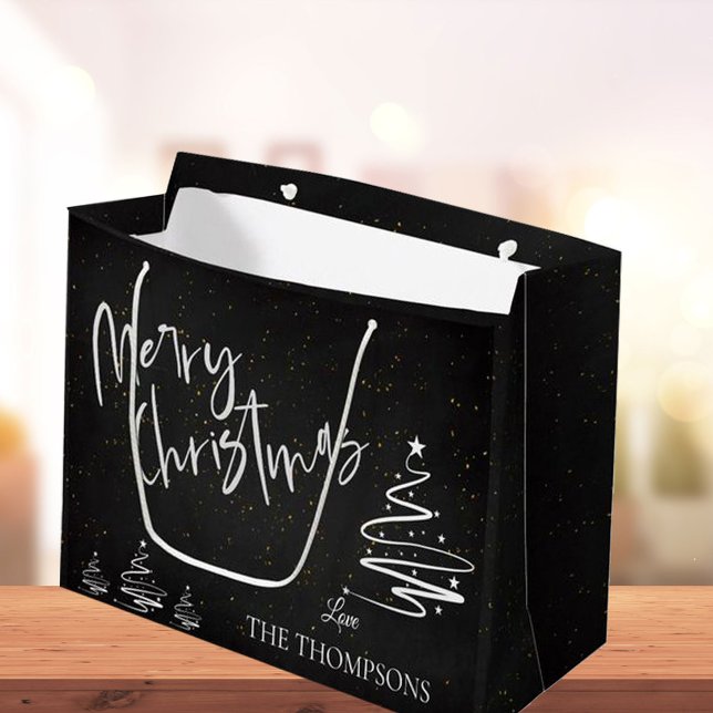 Sacola Para Presentes Grande Chalkboard Elegante Feliz Natal (Criador carregado)