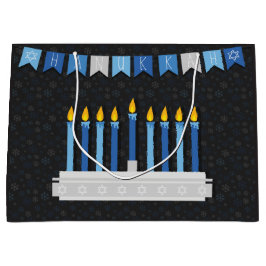 Sacola Para Presentes Grande Chalkboard Hanukkah Snowflakes