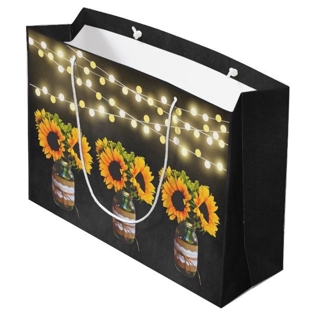 Sacola Para Presentes Grande Chalkboard Sunflower Rustic String Lights Gift Bag (Verso inclinado)