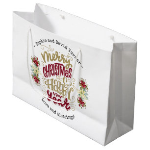 Sacola Para Presentes Grande Charm Felry Feliz ano novo Tipografia de Natal