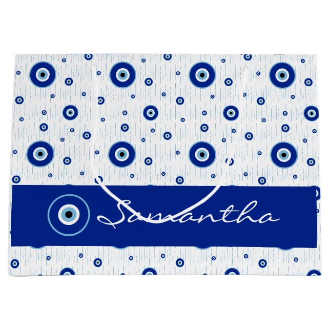 Sacola Para Presentes Grande Charme de Mau Nazar Azul Tradicional (Frente)