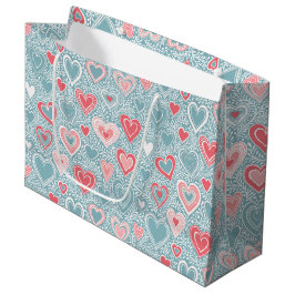 Sacola Para Presentes Grande Charming Folk Floral Coração Azul Poeira Rosa Chã 