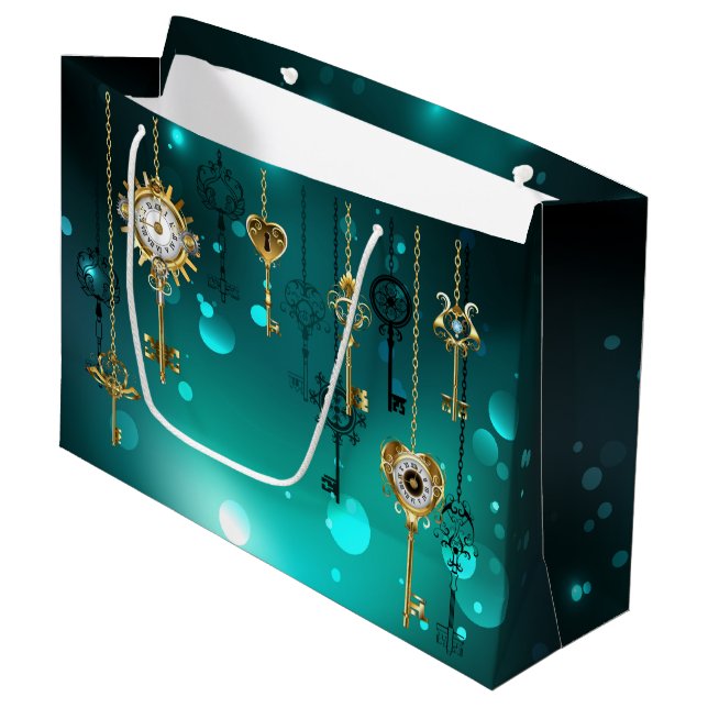 Sacola Para Presentes Grande Chaves de Esqueleto Anticas em Fundo Verde (Frente inclinada)