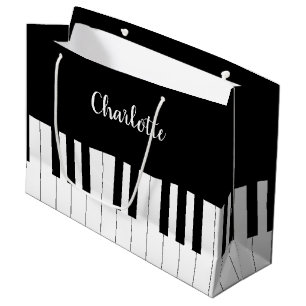 Sacola Para Presentes Grande Chaves de Piano Pretas e Brancas com Nome Personal