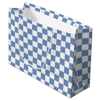 Sacola Para Presentes Grande Checkered Blue/Gray and White 