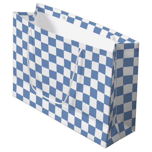 Sacola Para Presentes Grande Checkered Blue/Gray and White  (Frente inclinada)