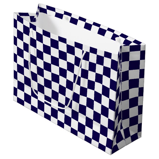 Sacola Para Presentes Grande Checkered dark blue and White  (Frente inclinada)