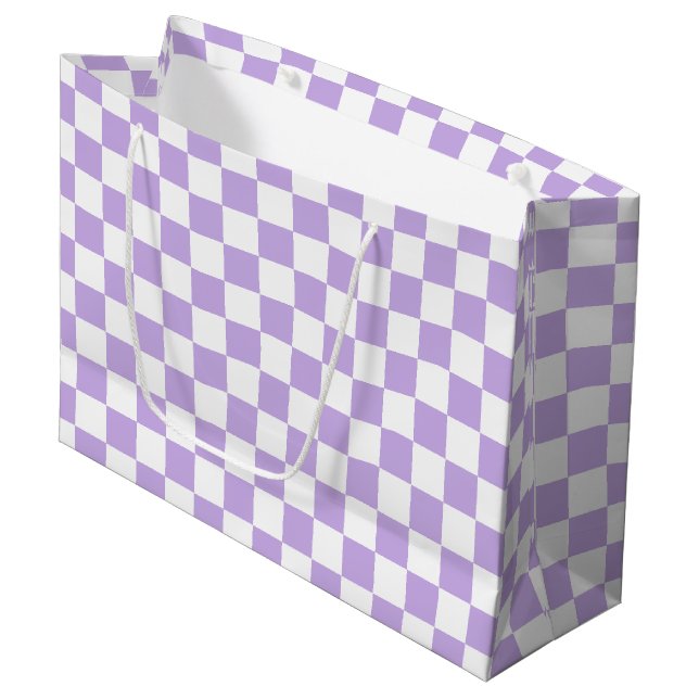 Sacola Para Presentes Grande Checkered Lavender and White  (Frente inclinada)