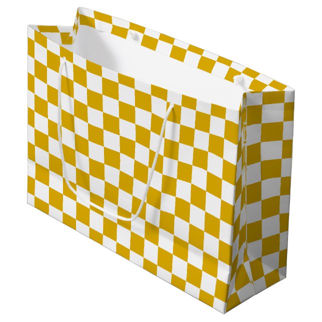 Sacola Para Presentes Grande Checkered mustard yellow and White  (Frente inclinada)