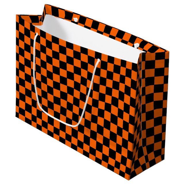 Sacola Para Presentes Grande Checkered Orange and Black  (Frente inclinada)